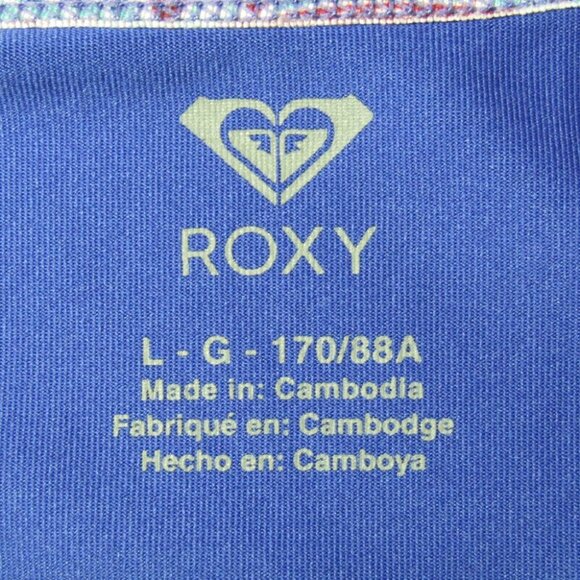Roxy Rash Guard Blue Long Sleeve Swim Top Womens Size L Tie Dye Surf Beach Heart - Picture 5 of 7